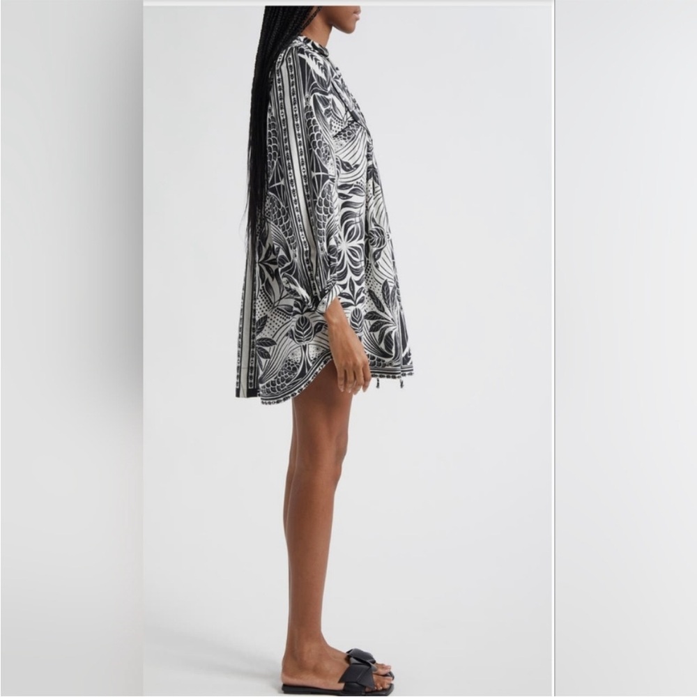 NEW FARM Rio Floral Tapestry Monochrome Long Sleeve Mini Dress Size Small - Picture 2 of 9